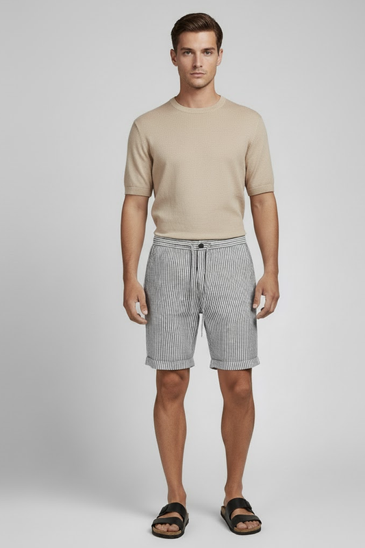 Men's Striped Linen Shorts - Veltic