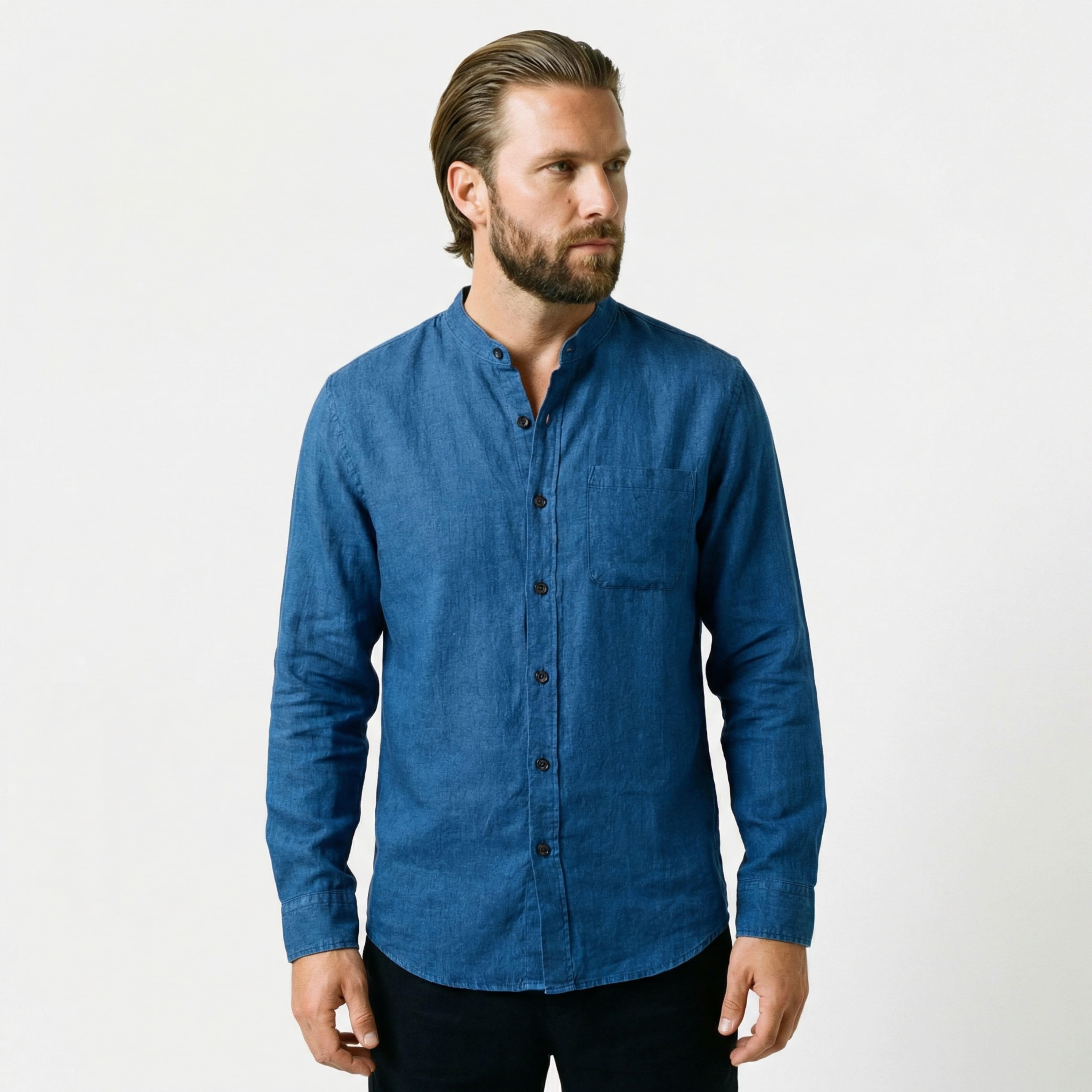 Men's Linen Shirt with Mandarin Collar - Veltic