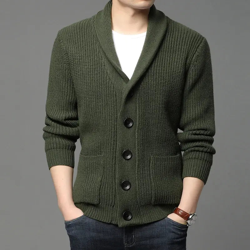 Men's Ribbed Knit Cardigan with Shawl Collar - Veltic