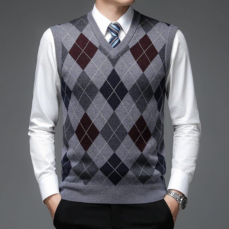 Men's Diamond Knit Vest with Geometric Print - Veltic