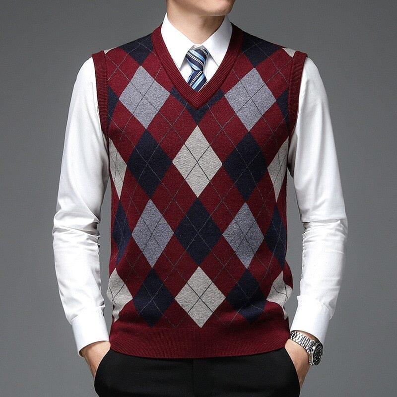 Men's Diamond Knit Vest with Geometric Print - Veltic