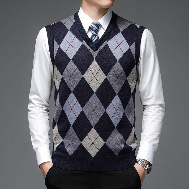 Men's Diamond Knit Vest with Geometric Print - Veltic