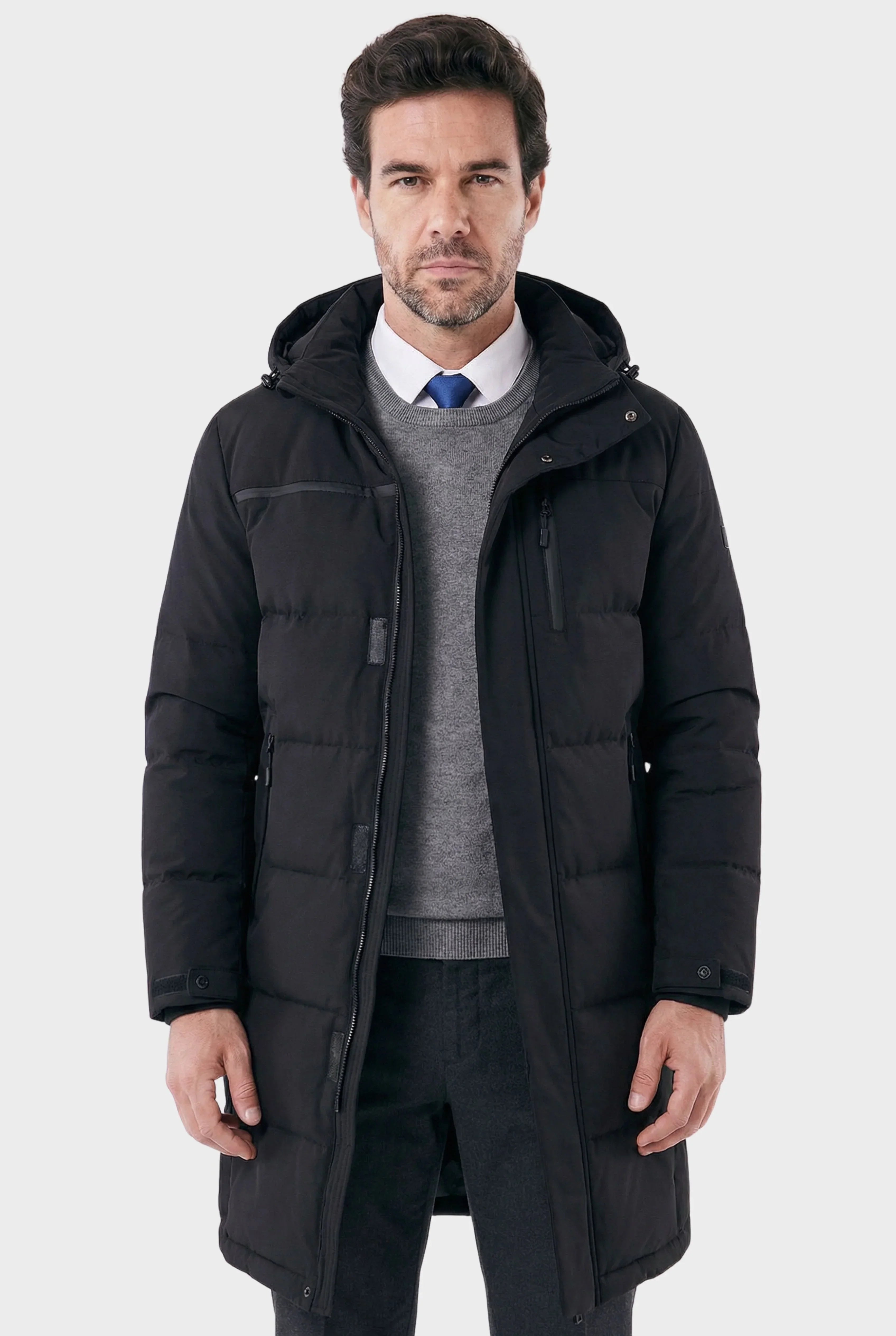 Veltic Men's Mid-Length Puffer Overcoat with Hood Jersey - Veltic