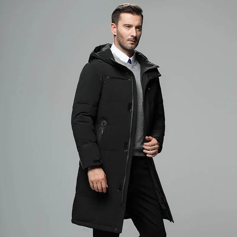 Veltic Men's Mid-Length Puffer Overcoat with Hood Jersey - Veltic