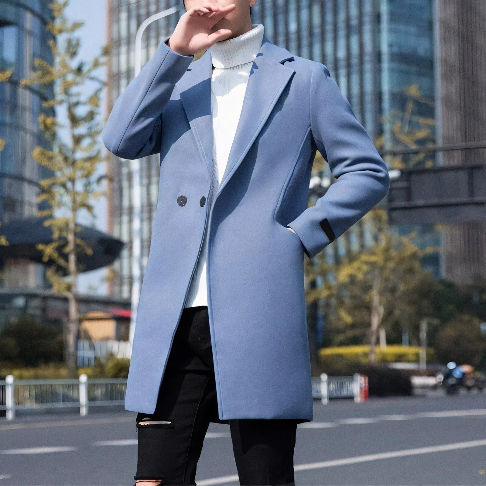 Veltic Men's Mid-Length Overcoat with Notched Lapel Essentials - Veltic