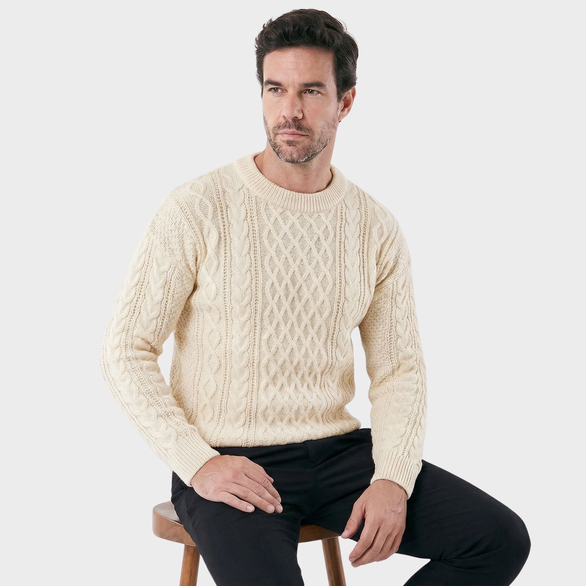 Men's Brushed Wool Sweater with Double Noir Embroidery - Veltic