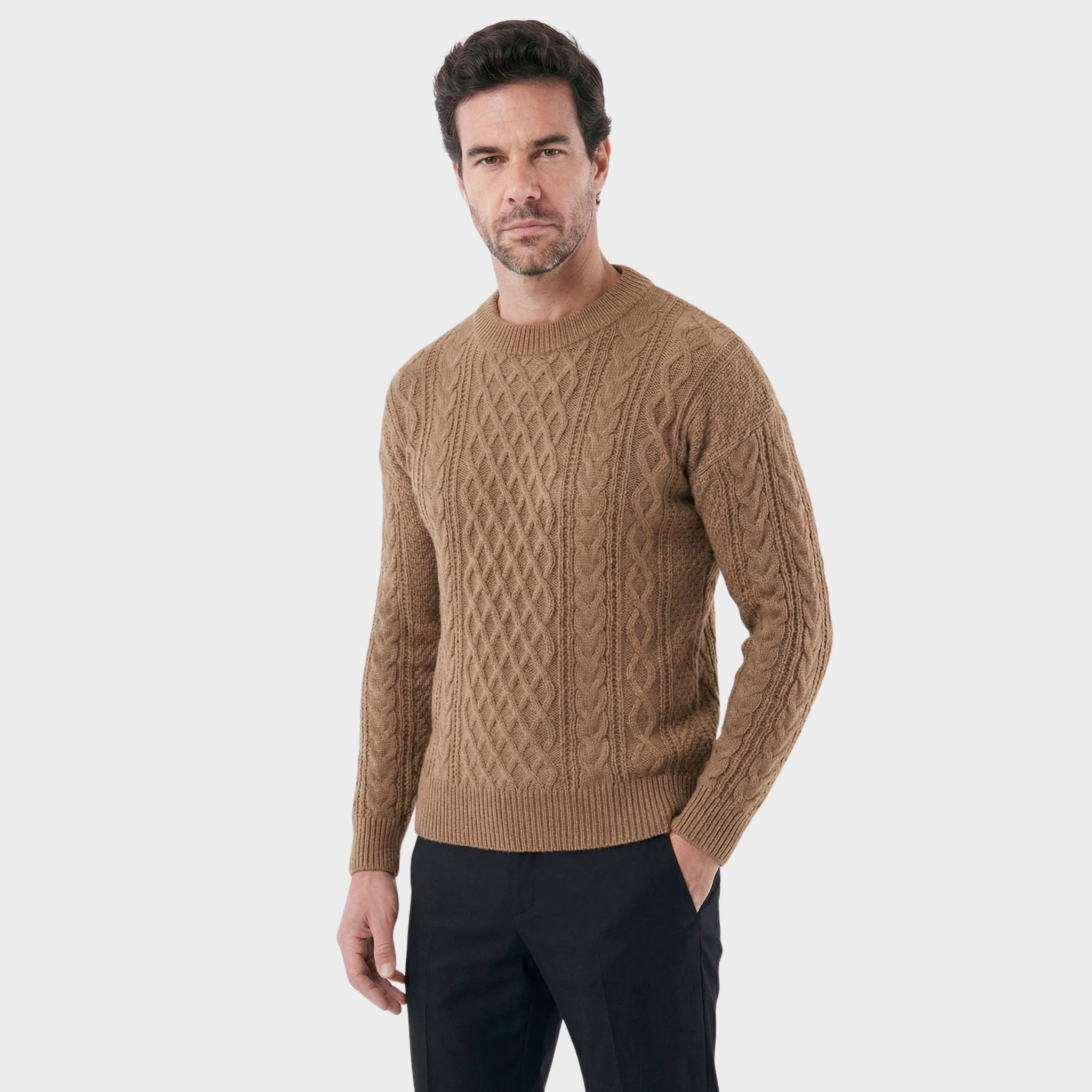 Men's Brushed Wool Sweater with Double Noir Embroidery - Veltic