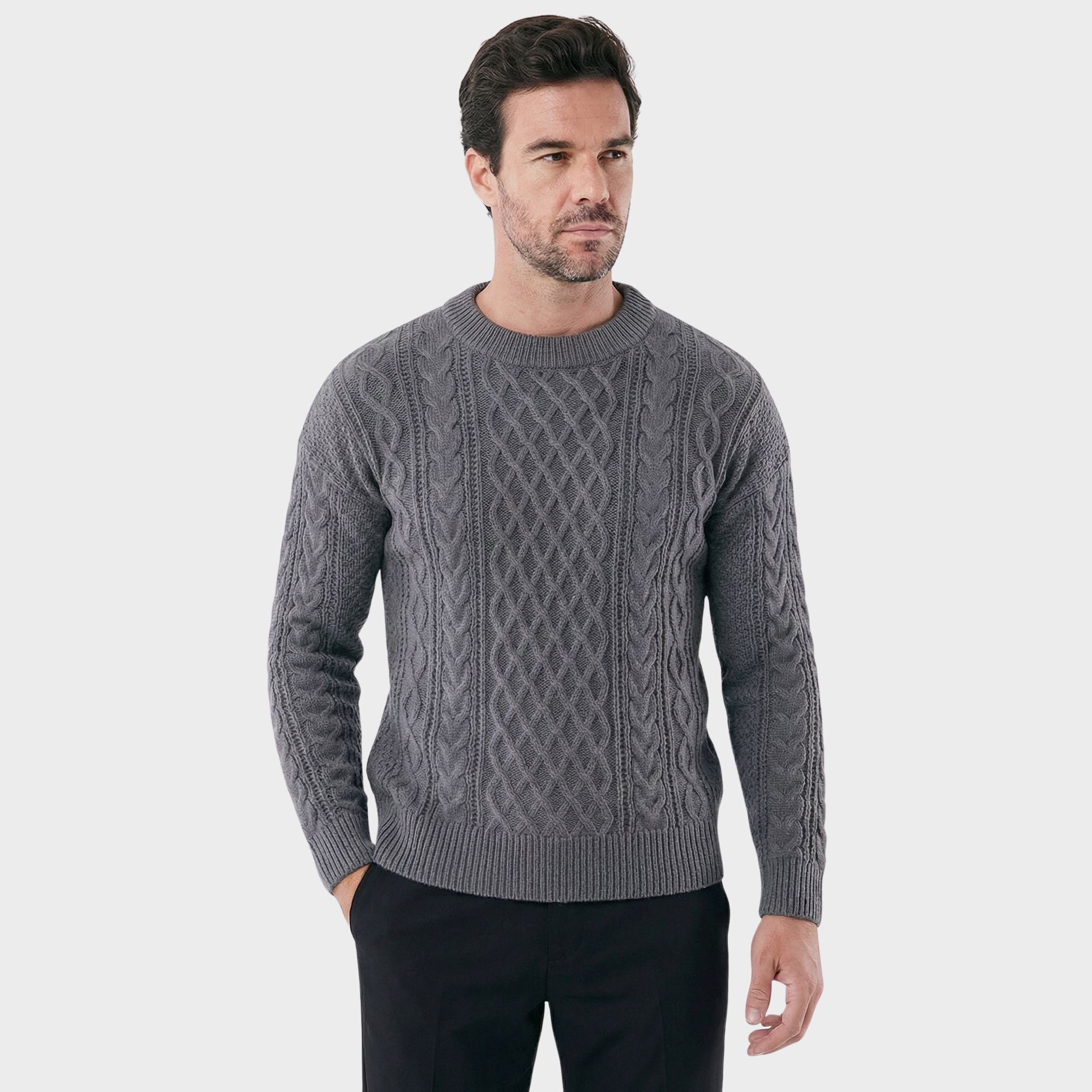 Men's Brushed Wool Sweater with Double Noir Embroidery - Veltic