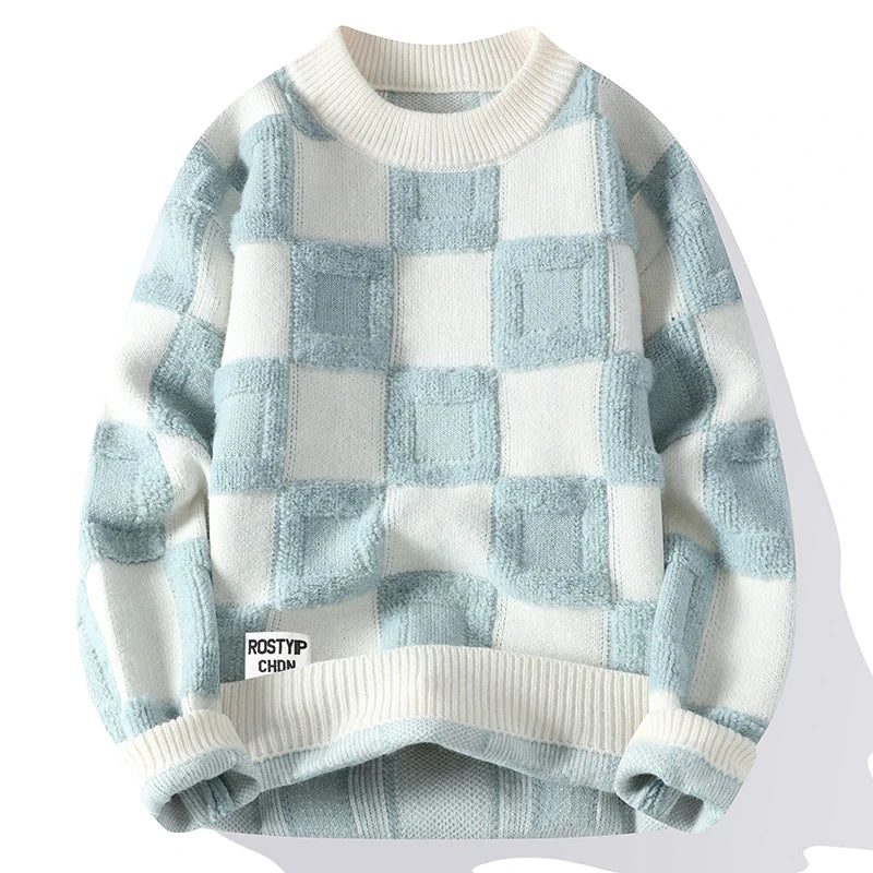 Men's Sweater with Raised Checkered Pattern - Veltic