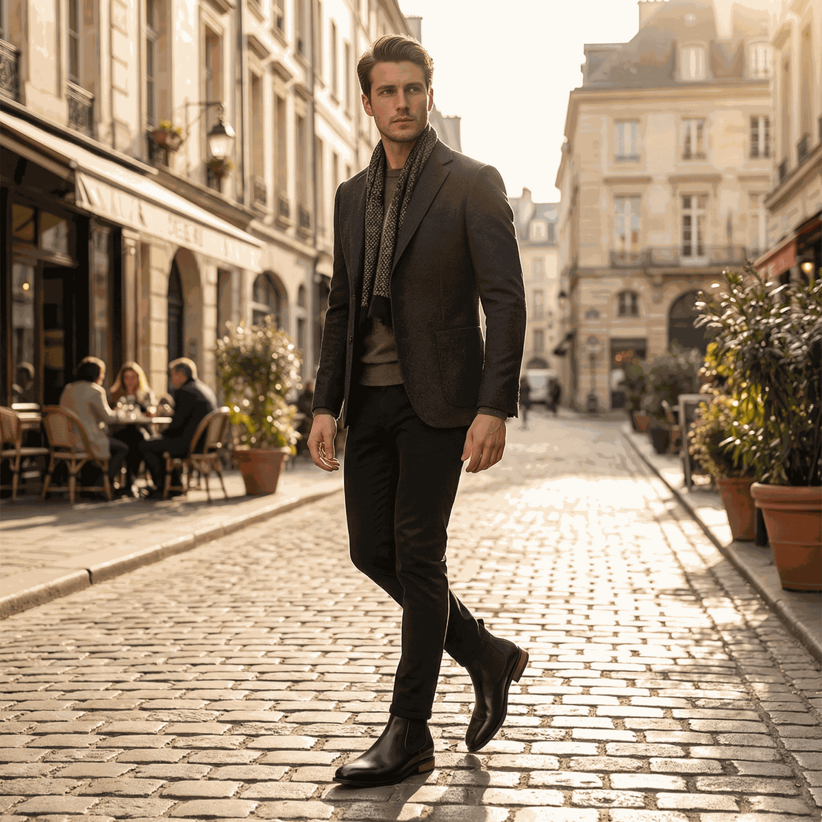 Briston Black men's Chelsea boots styled for a refined smart-casual outfit