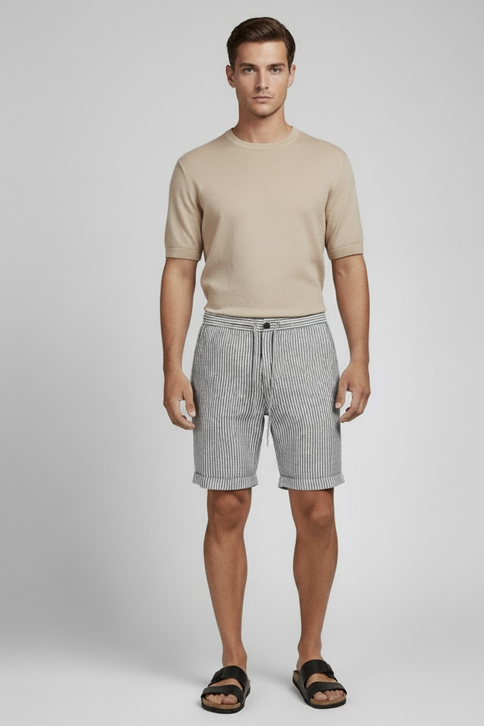 Men's Striped Linen Shorts - Veltic