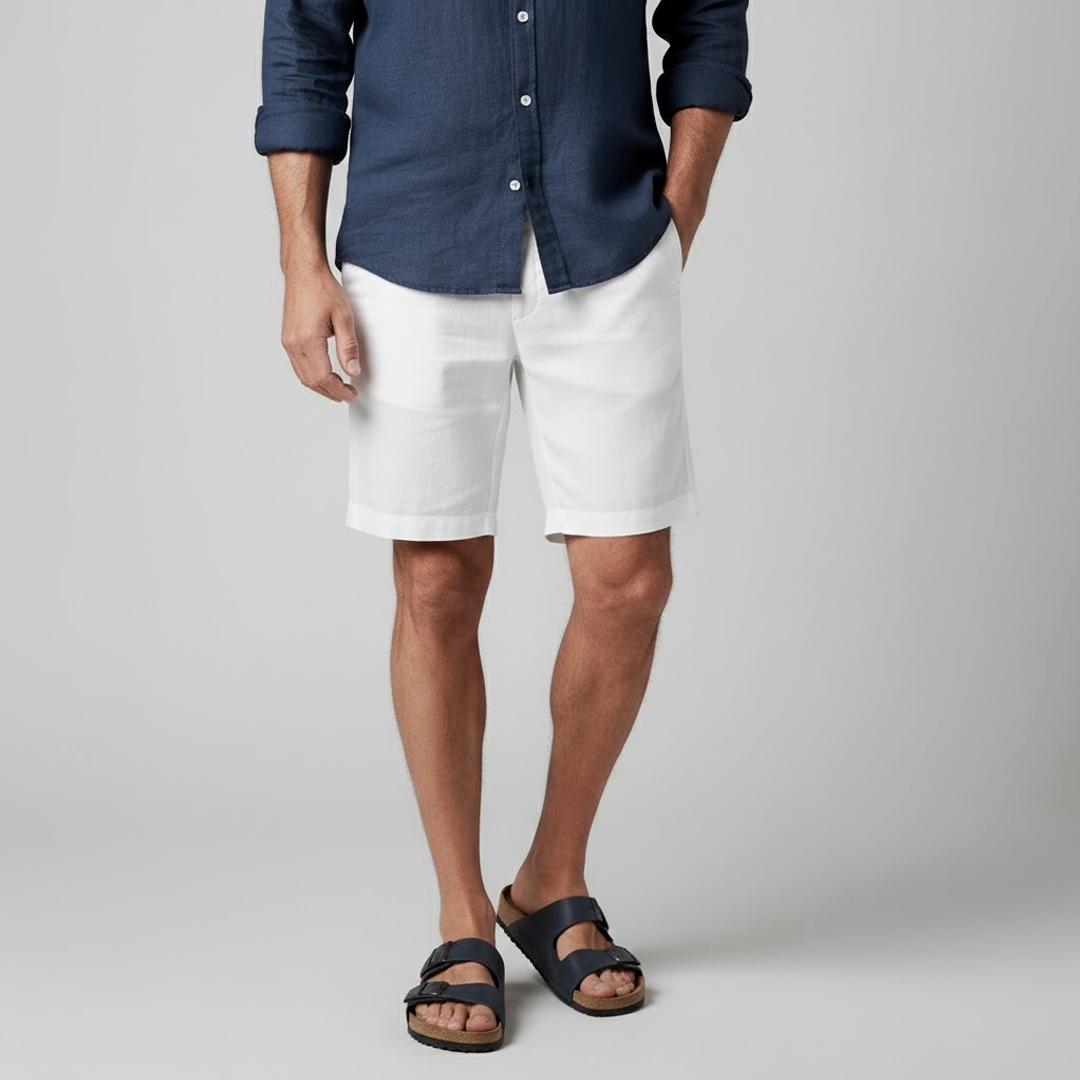 Men's White Linen Shorts - Veltic