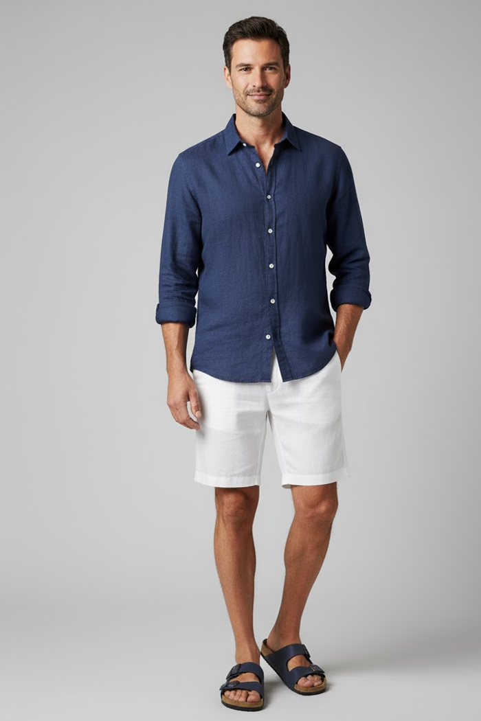 Men's White Linen Shorts - Veltic