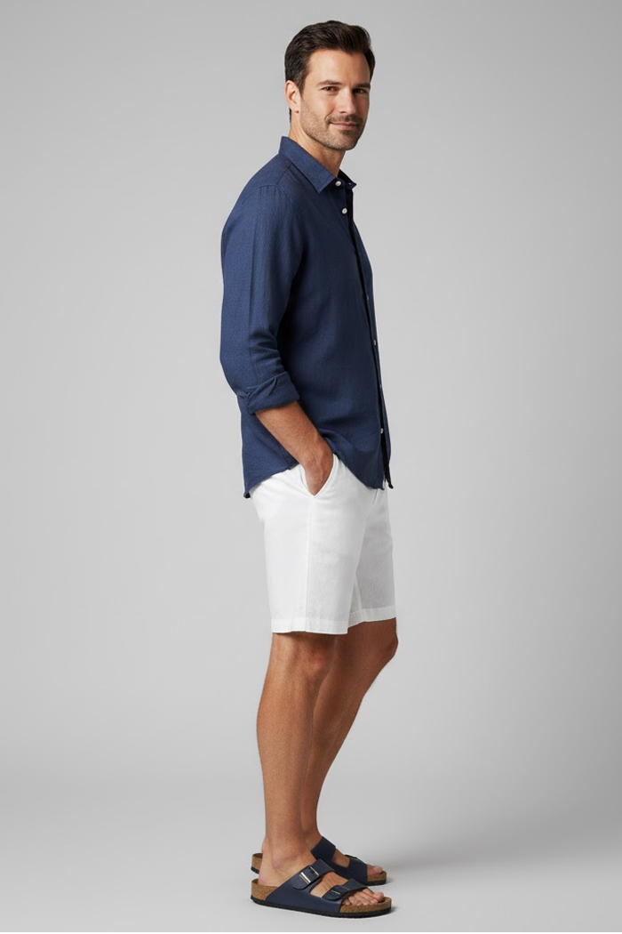 Men's White Linen Shorts - Veltic
