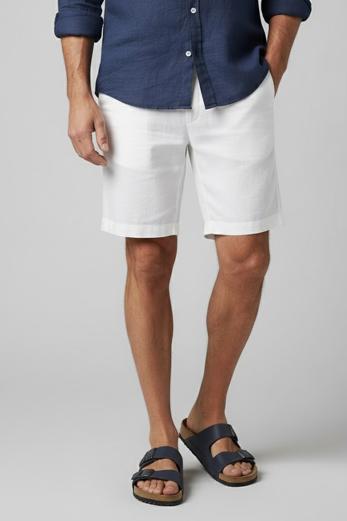 Men's White Linen Shorts - Veltic