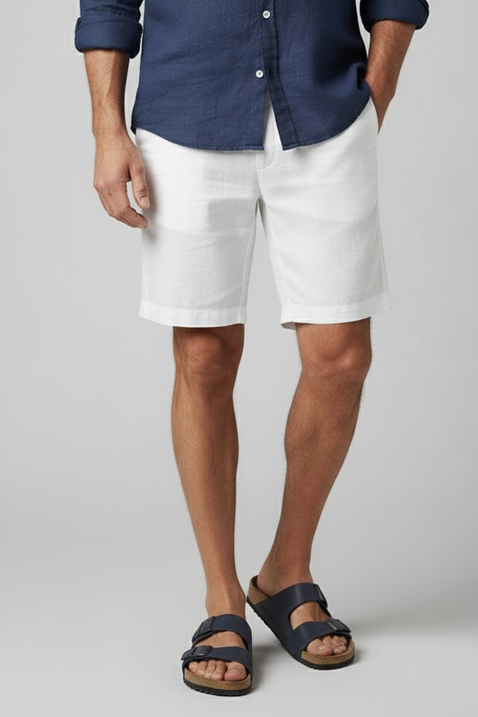 Men's White Linen Shorts - Veltic