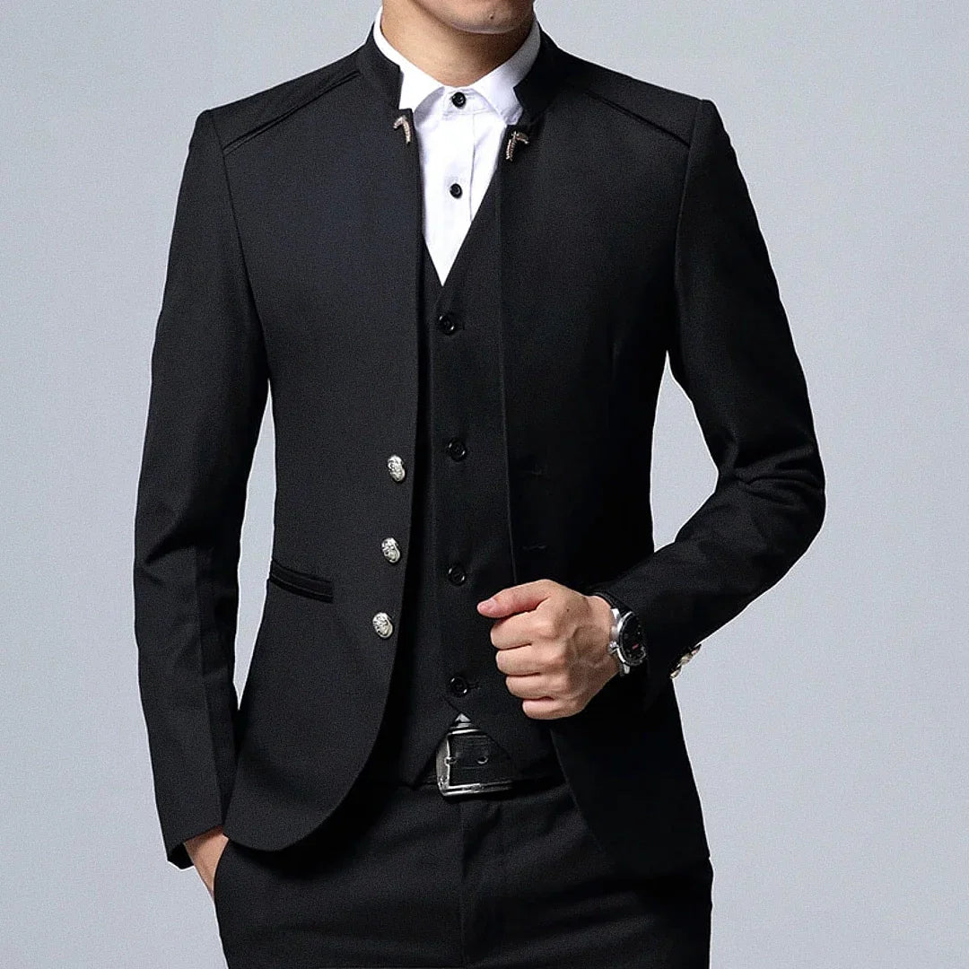 Men's Slim Blazer with Mandarin Collar - Veltic