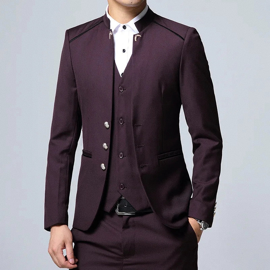 Men's Slim Blazer with Mandarin Collar - Veltic