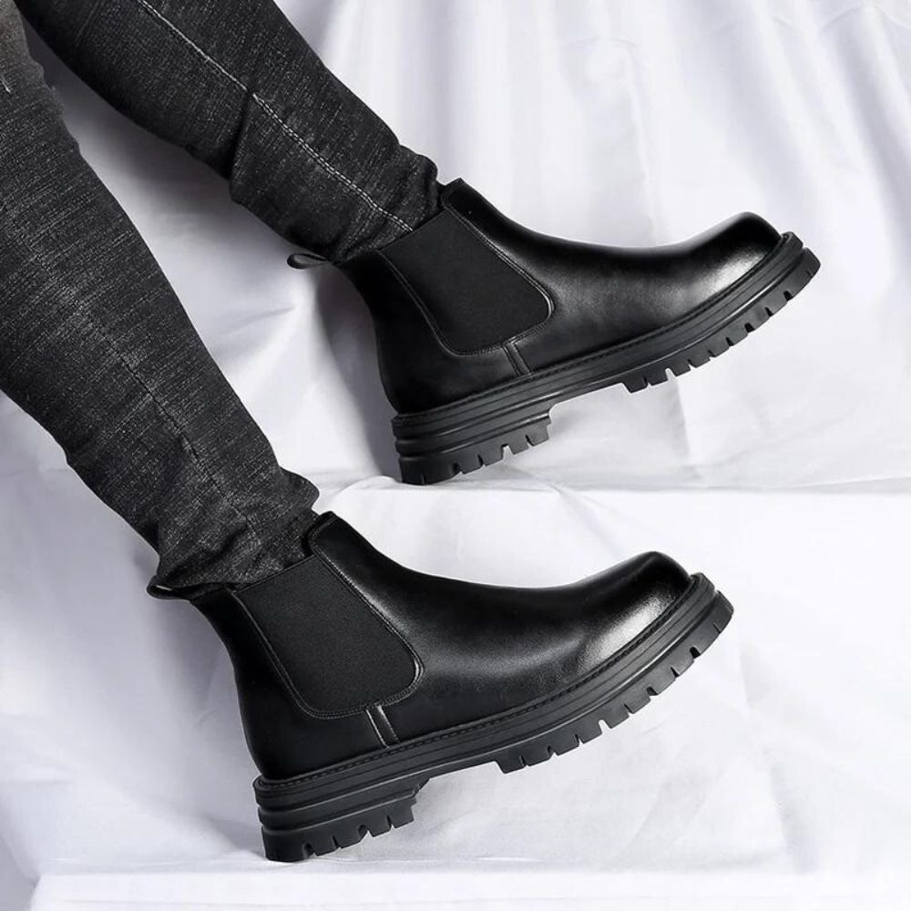 Men's Chunky Sole Leather Chelsea Boot with Platform - Veltic