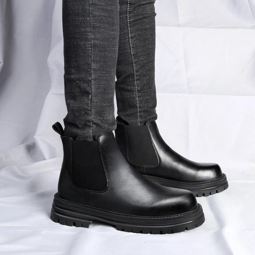 Men's Chunky Sole Leather Chelsea Boot with Platform - Veltic
