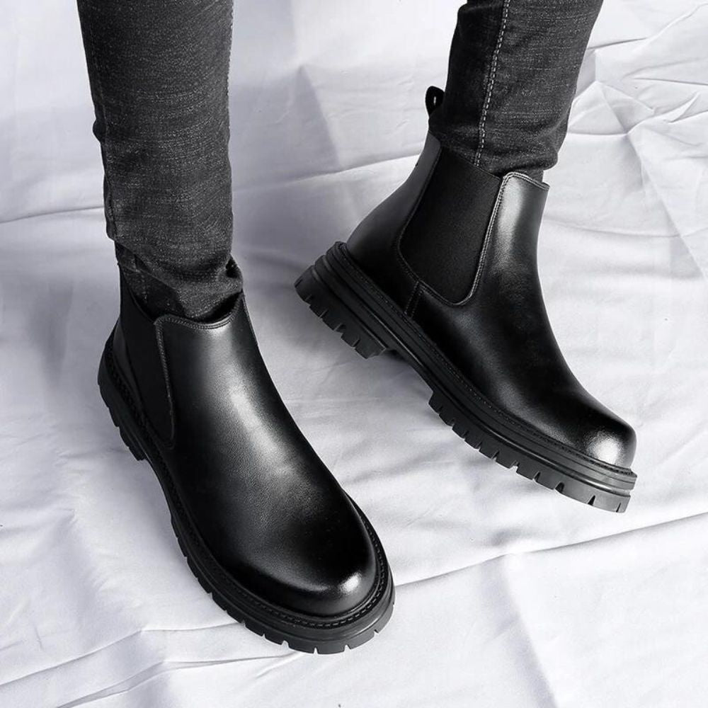 Men's Chunky Sole Leather Chelsea Boot with Platform - Veltic