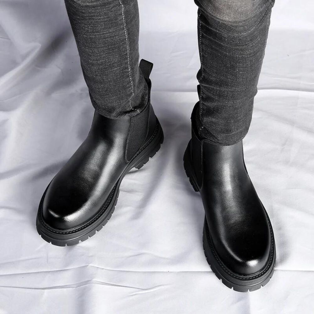 Men's Chunky Sole Leather Chelsea Boot with Platform - Veltic