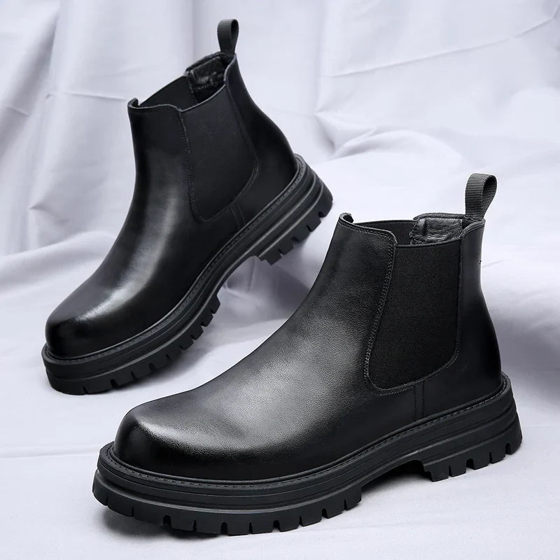 Men's Chunky Sole Leather Chelsea Boot with Platform - Veltic