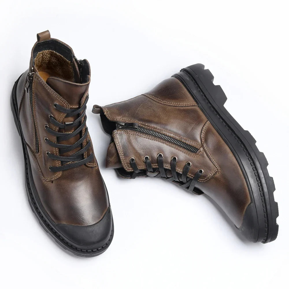 Men's Leather Combat Boot with Lug Sole - Veltic