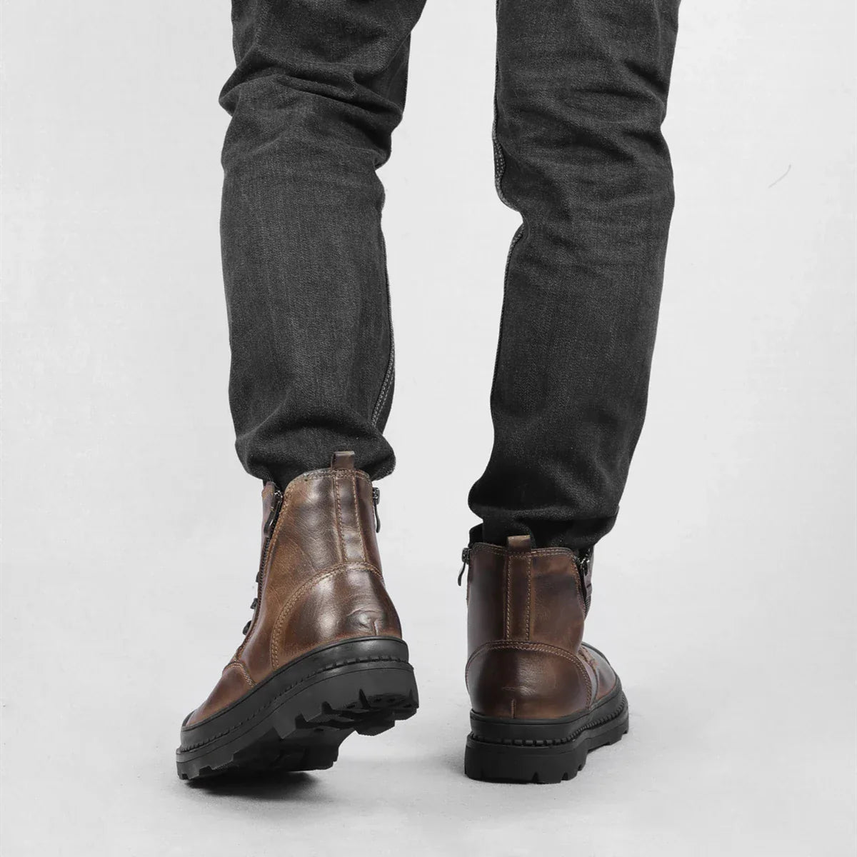 Men's Leather Combat Boot with Lug Sole - Veltic