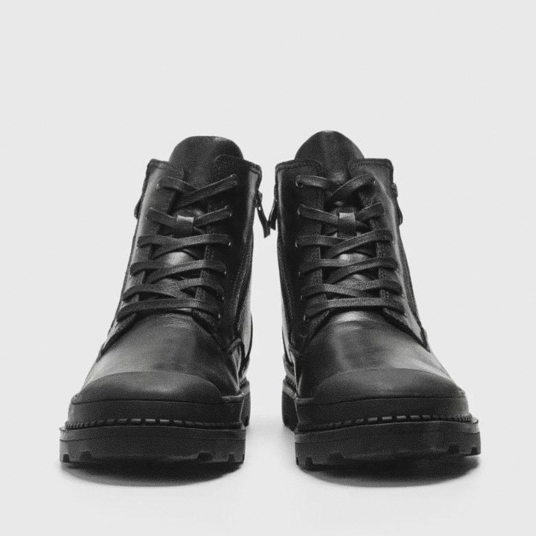 Men's Leather Combat Boot with Lug Sole - Veltic