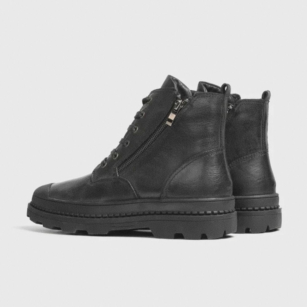 Men's Leather Combat Boot with Lug Sole - Veltic