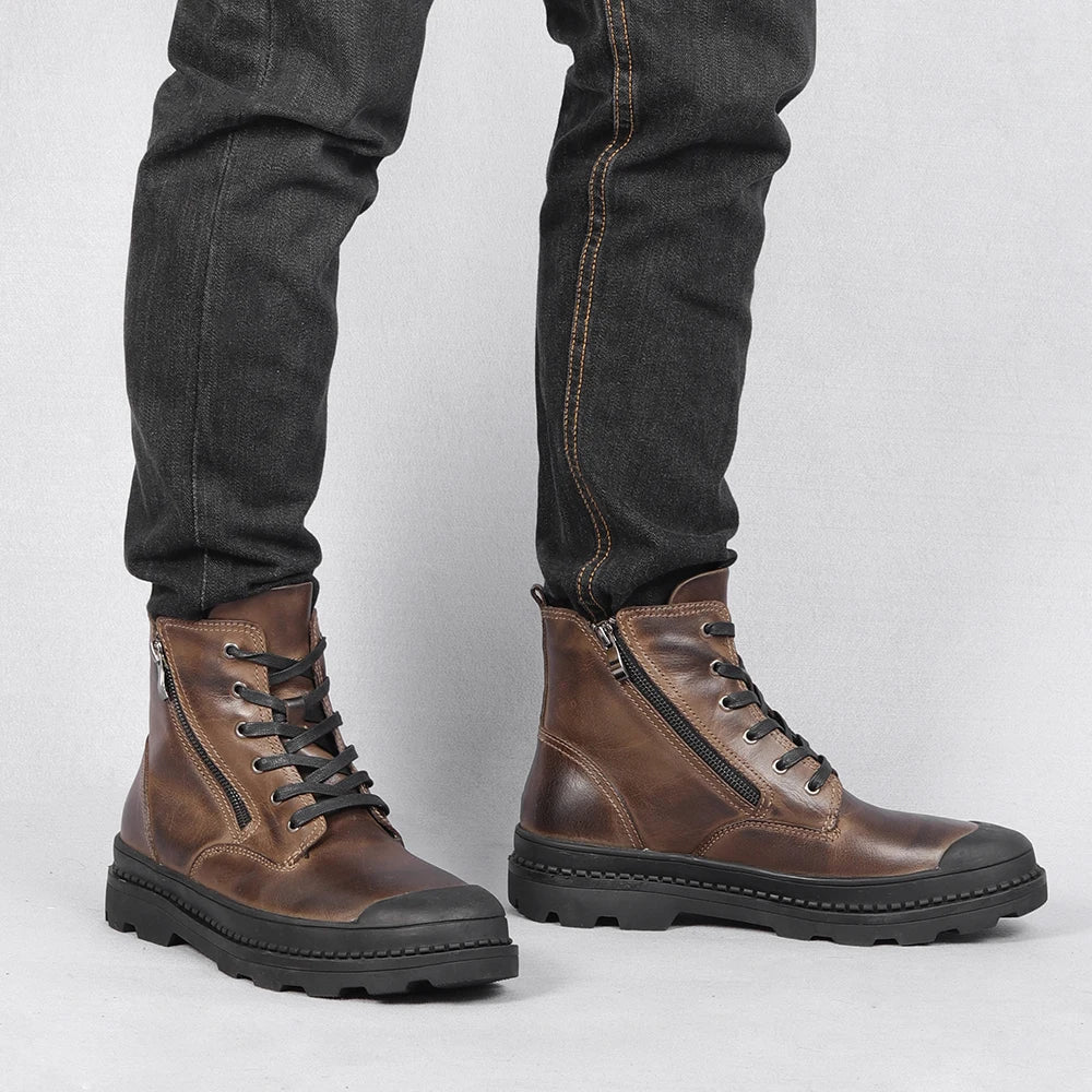 Men's Leather Combat Boot with Lug Sole - Veltic