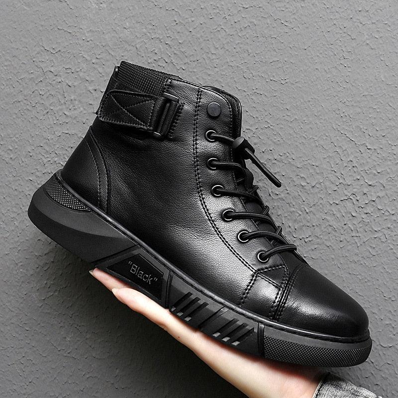 Men's Court Black Leather Boot - Veltic