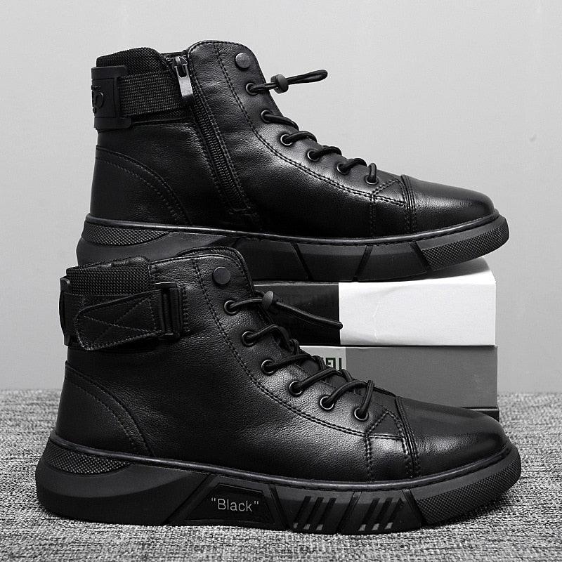 Men's Court Black Leather Boot - Veltic