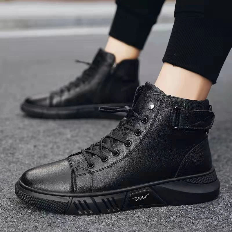 Men's Court Black Leather Boot - Veltic