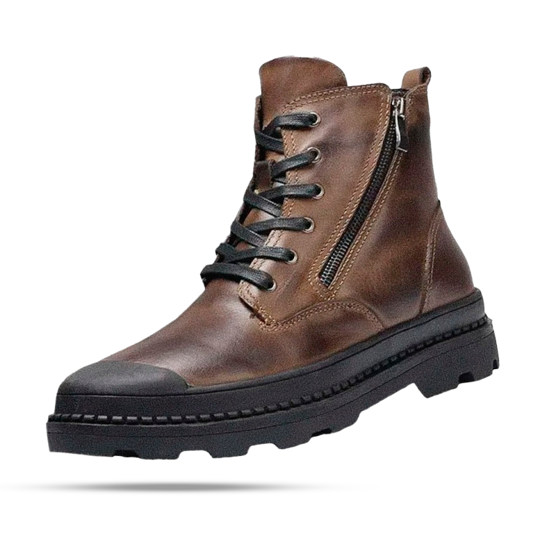 Men's Leather Combat Boot with Lug Sole - Veltic