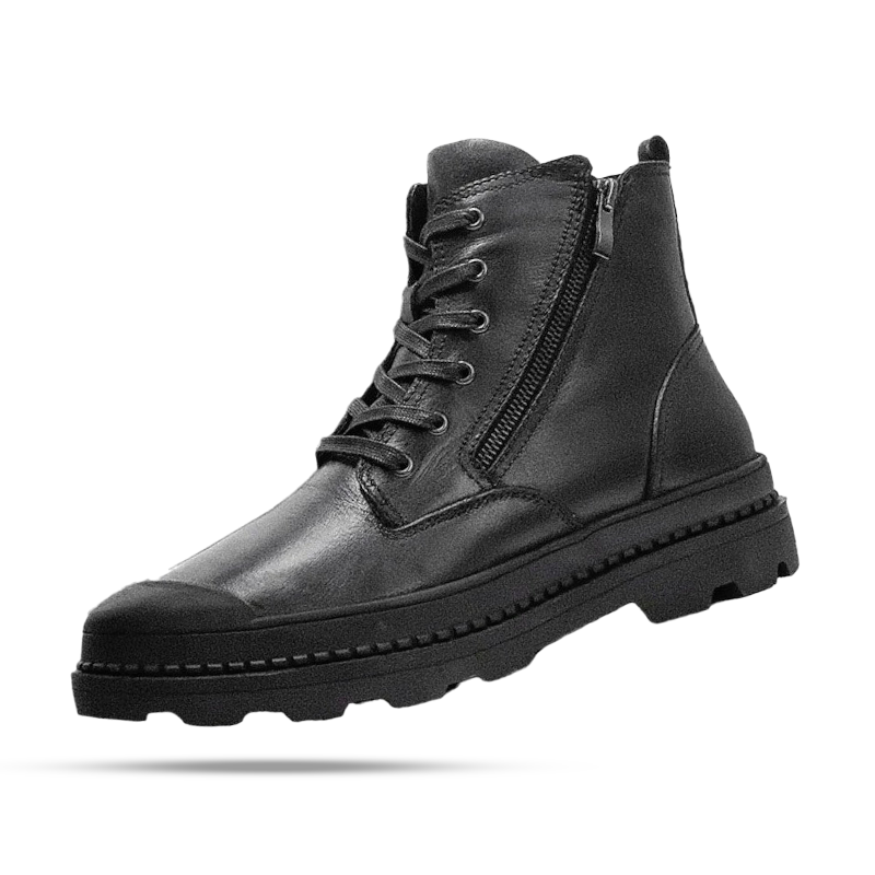 Men's Leather Combat Boot with Lug Sole - Veltic