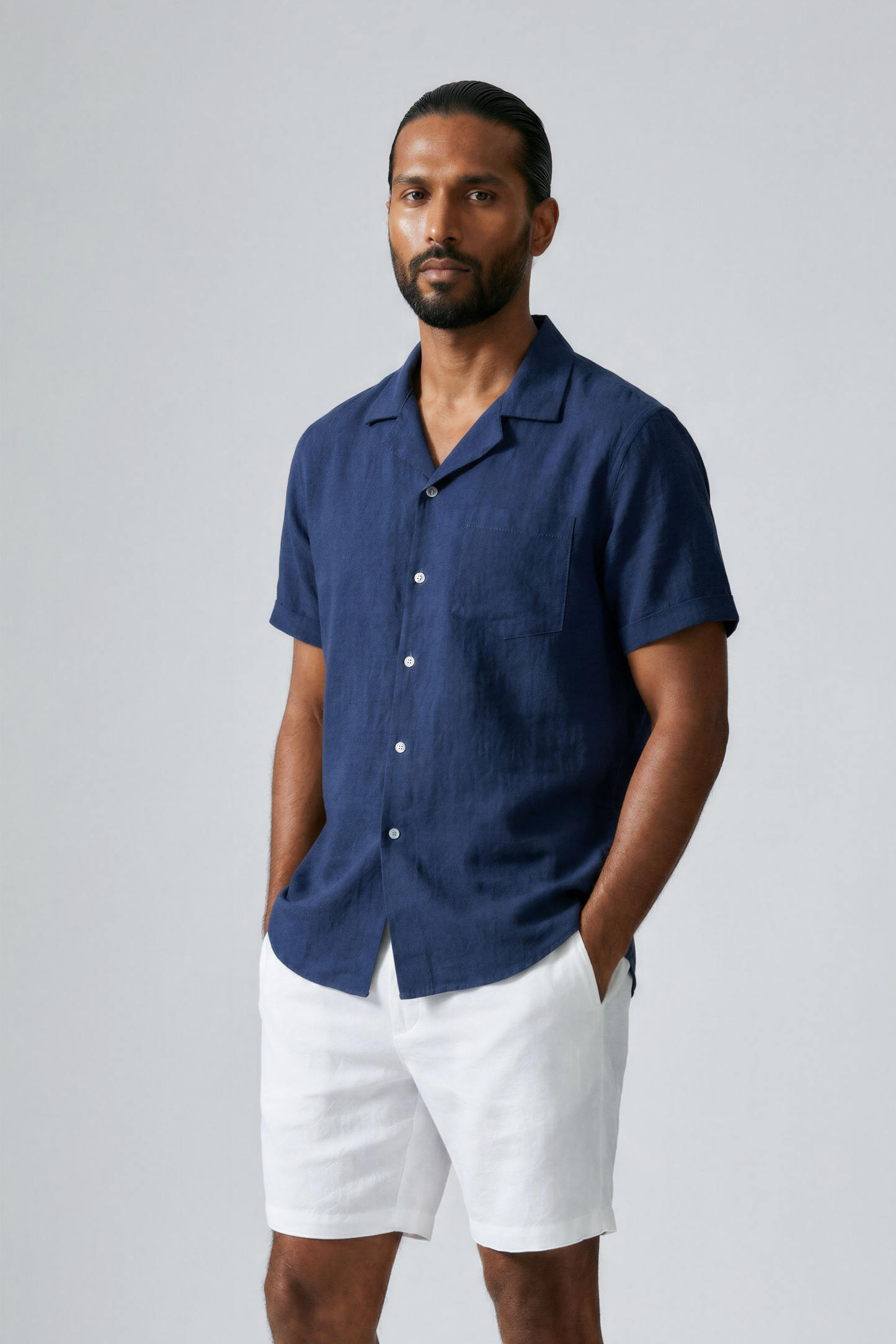 Men's Linen Shirt with Tourist Collar - Veltic