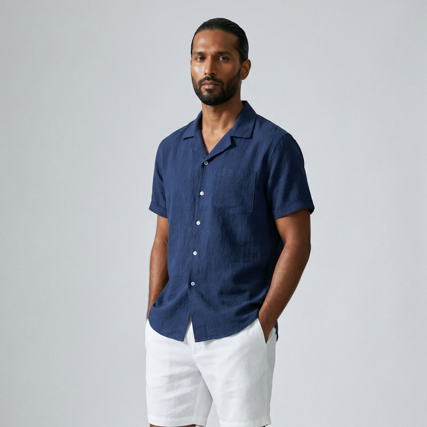 Men's Linen Shirt with Tourist Collar - Veltic