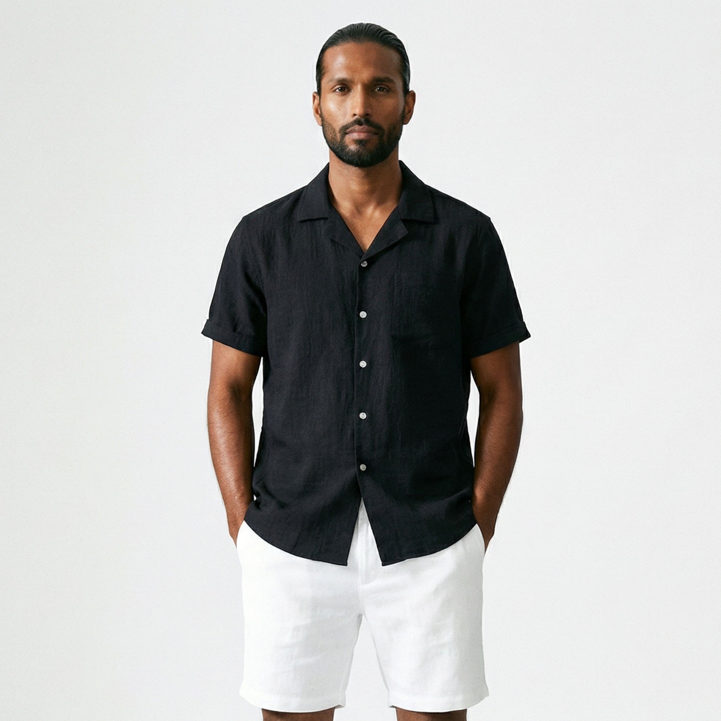 Men's Linen Shirt with Tourist Collar - Veltic