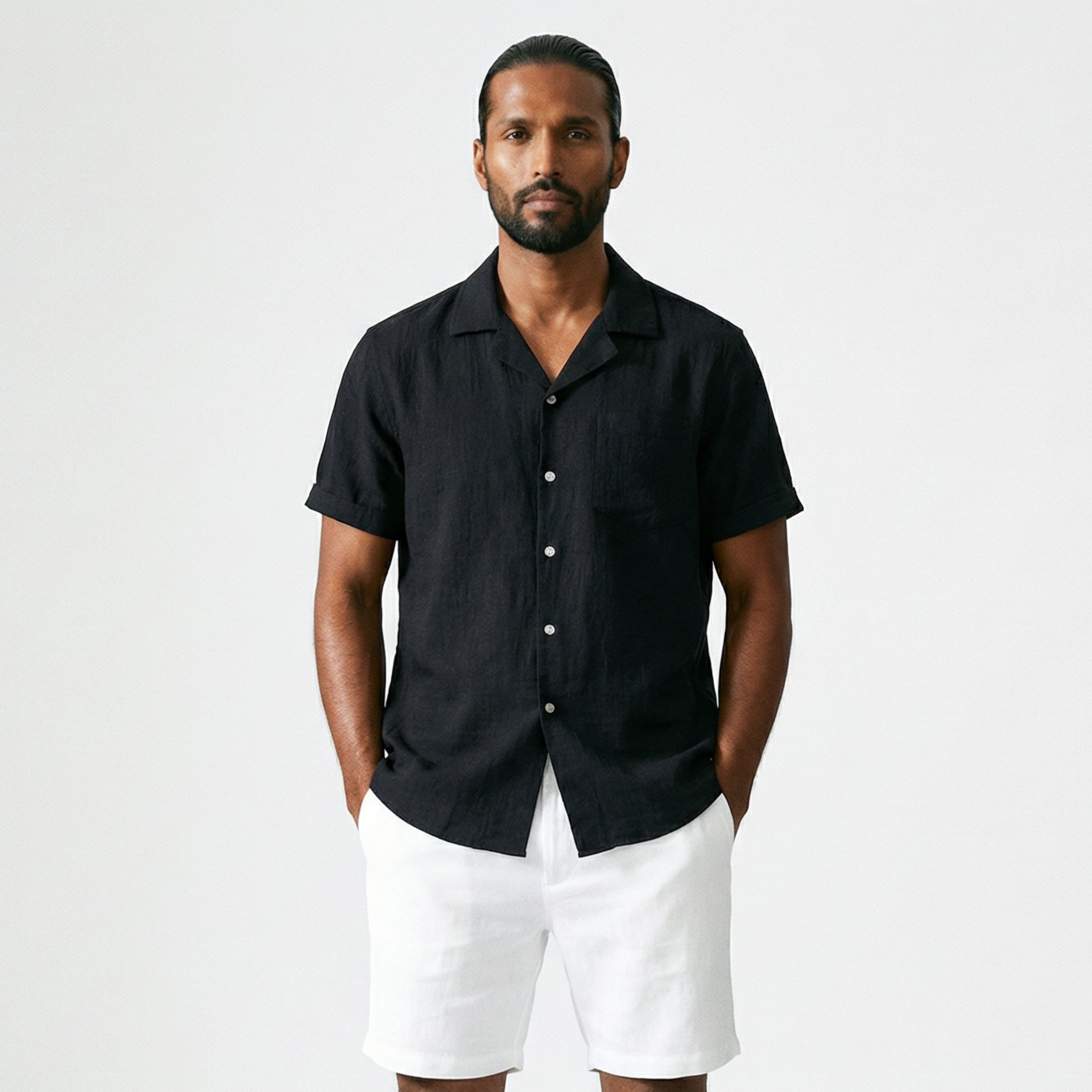 Men's Linen Shirt with Tourist Collar - Veltic