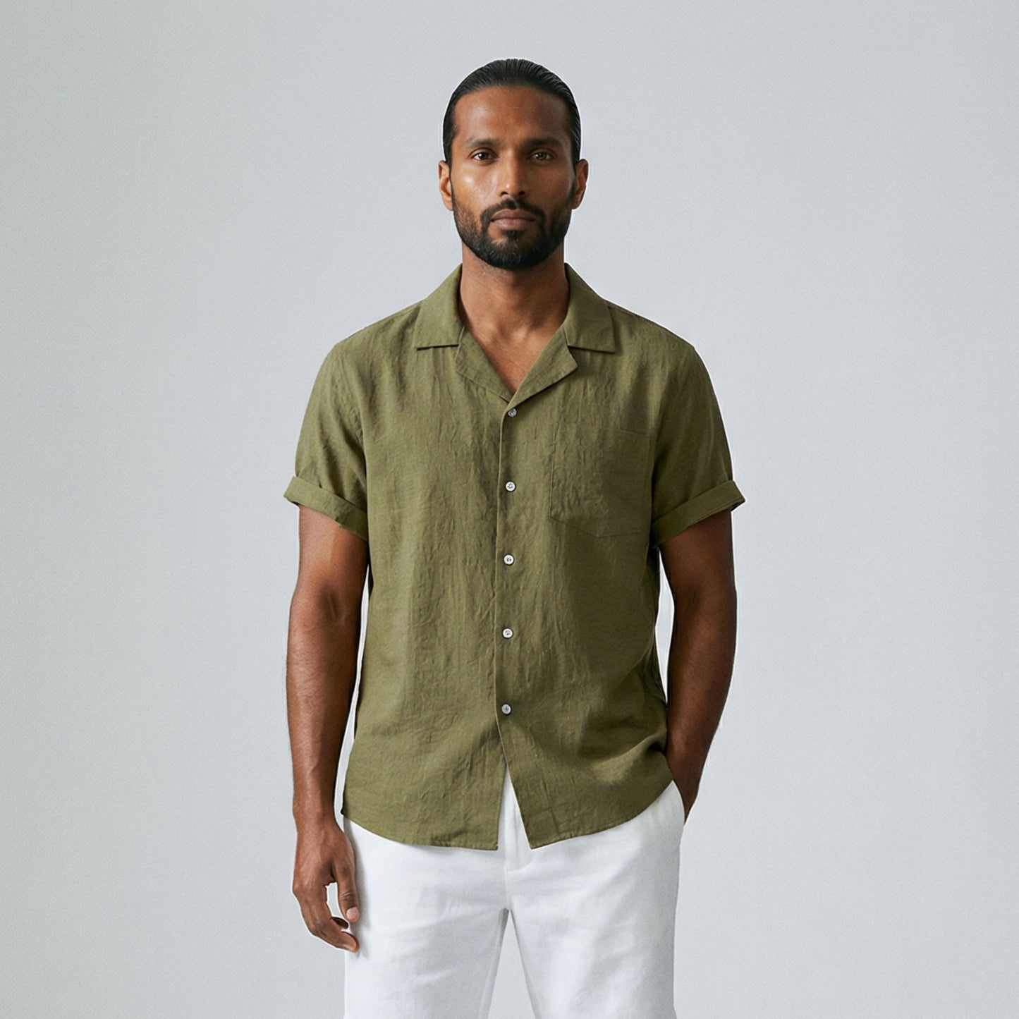 Men's Linen Shirt with Tourist Collar - Veltic