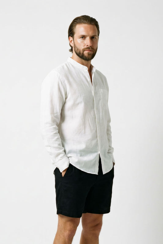 Men's Linen Shirt with Mandarin Collar - Veltic