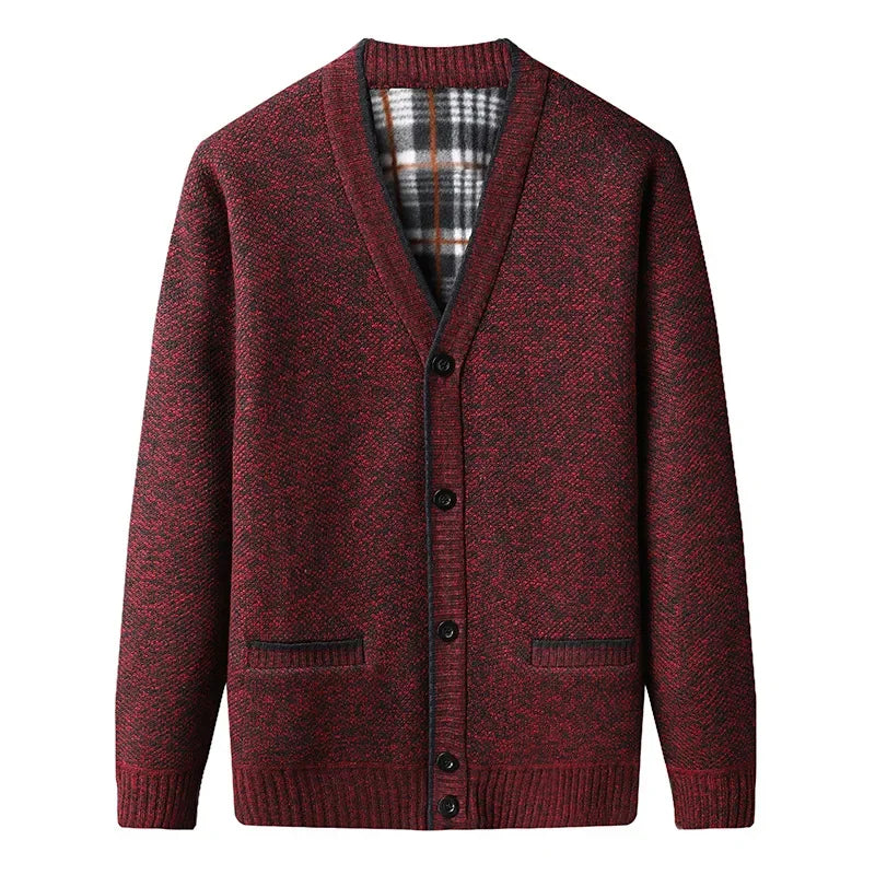 Men's Mixed Wool Cardigan with Checked Lining - Veltic