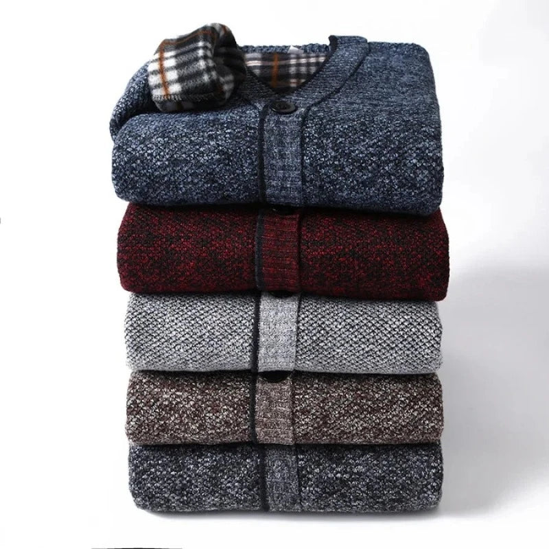 Men's Mixed Wool Cardigan with Checked Lining - Veltic