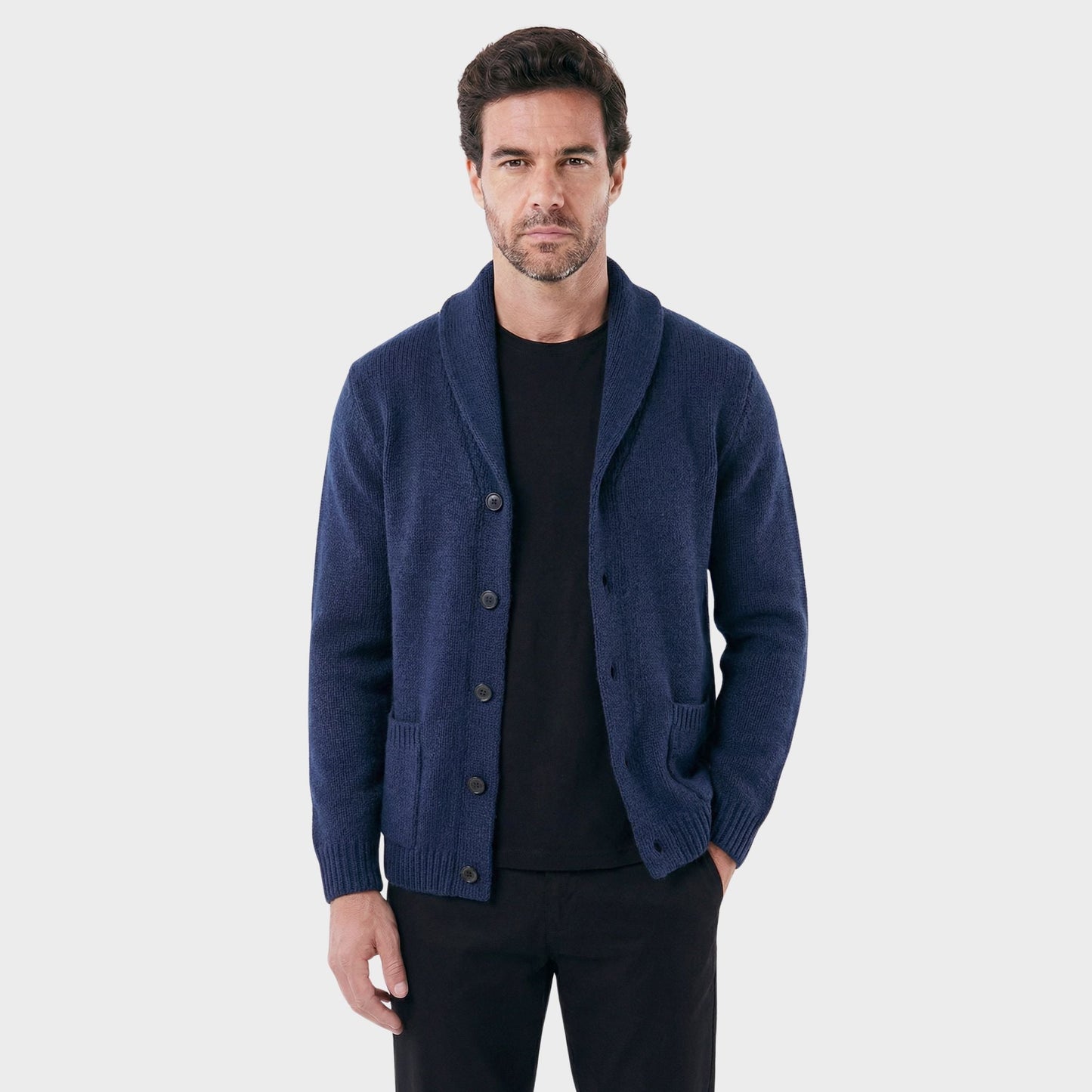 Men's London Cardigan with Structured Shawl Collar - Veltic