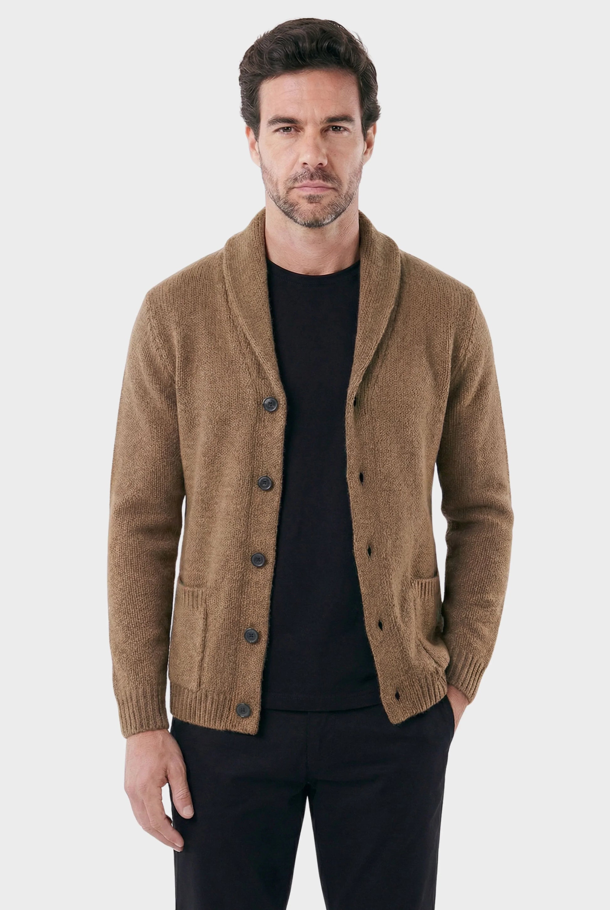 Men's London Cardigan with Structured Shawl Collar - Veltic