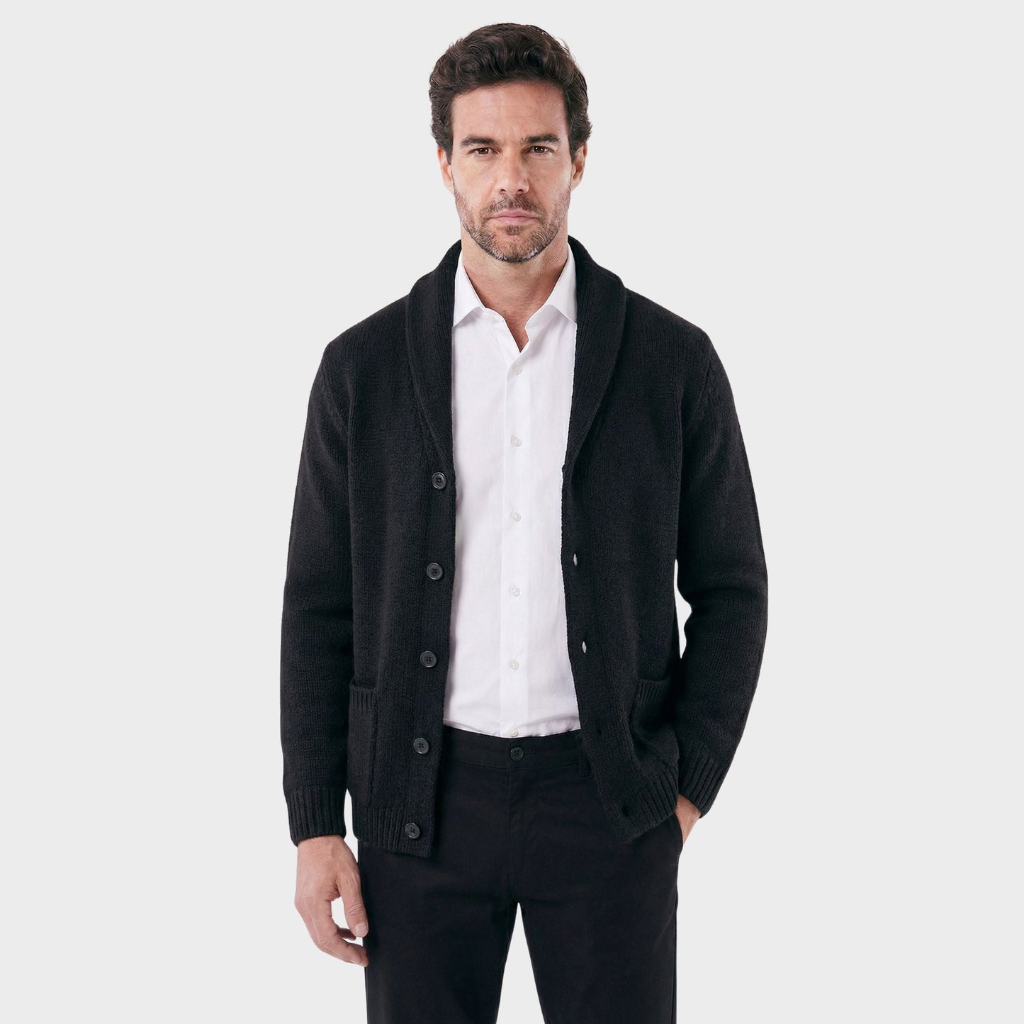 Men's London Cardigan with Structured Shawl Collar - Veltic