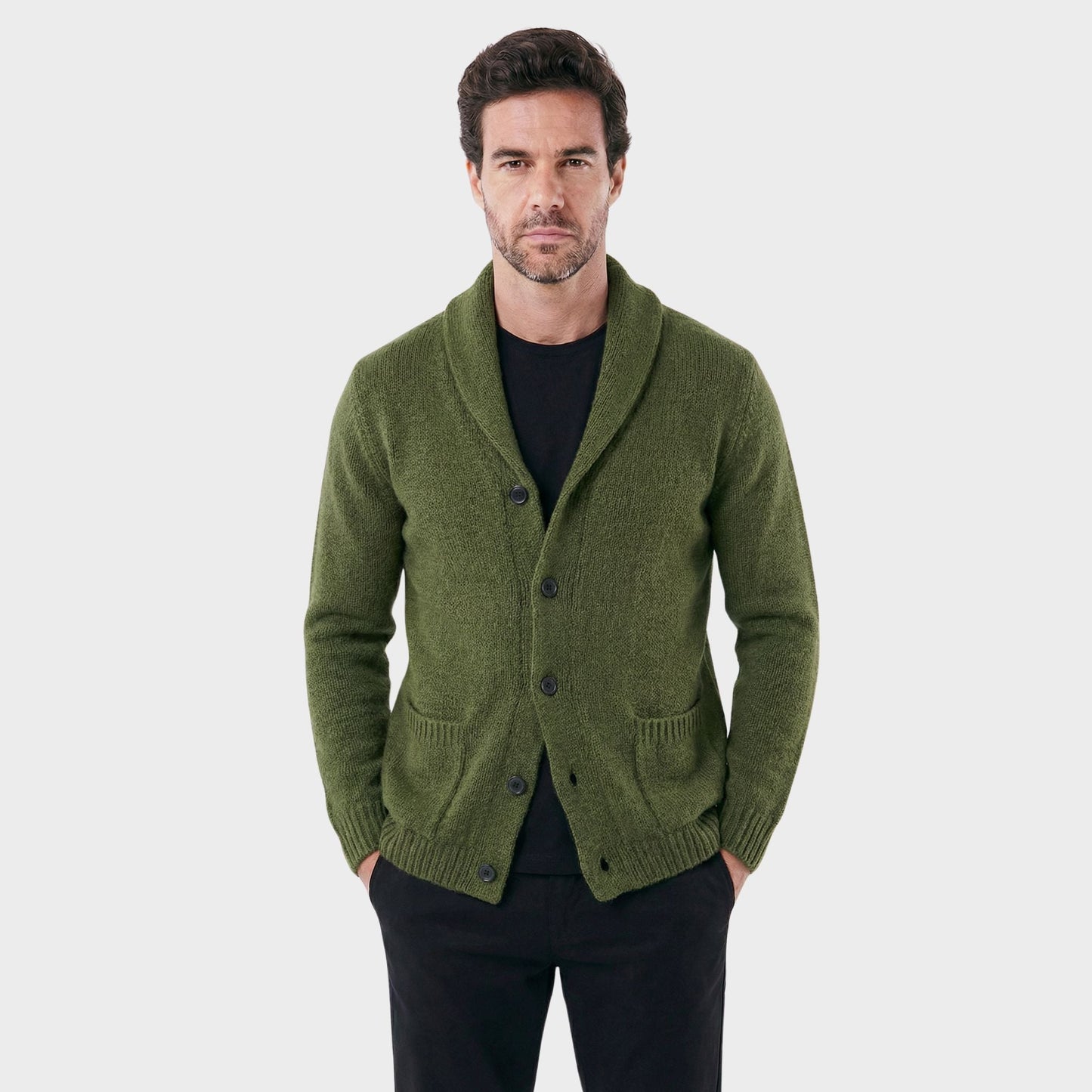 Men's London Cardigan with Structured Shawl Collar - Veltic