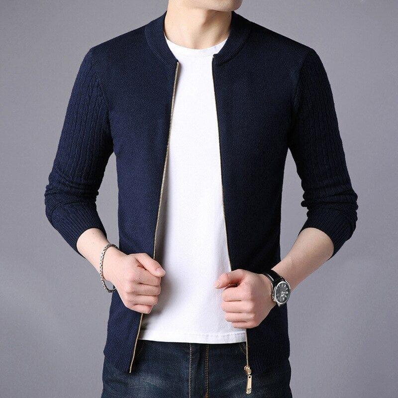 Men's Wool Cardigan with Central Zipper - Veltic